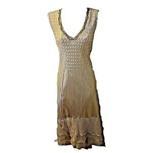 Komarov Large Champagne‎ Sleeveless Maxi Polyester Beaded Neckline Dress